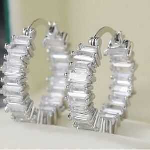 New rectangle cz silver hoop earrings